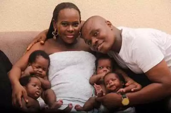 Photos Of A Nigerian Couple With Their Cute Quadruplets